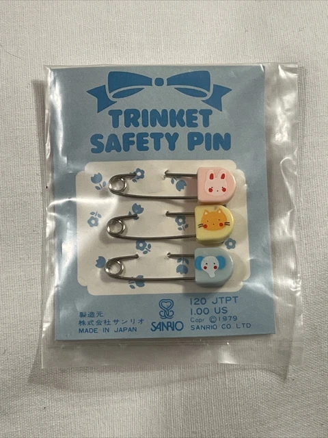 RARE Vintage 1979 Sanrio Trinket Safety Pin Set Japan kitty cat bunny elephant RARE Vintage 1979 Sanrio Trinket Safety Pin Set Japan kitty cat bunny elephant
