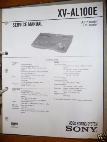 Service Manual Sony XV-AL100E Video Editing System,ORIG