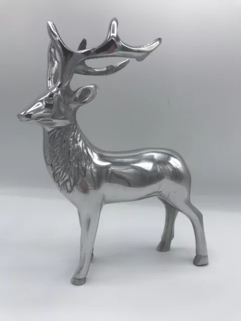 Figur Hirsch stehend mit Geweih (Silberglanz, Aluminium, Weihnachtsdeko, XMAS)