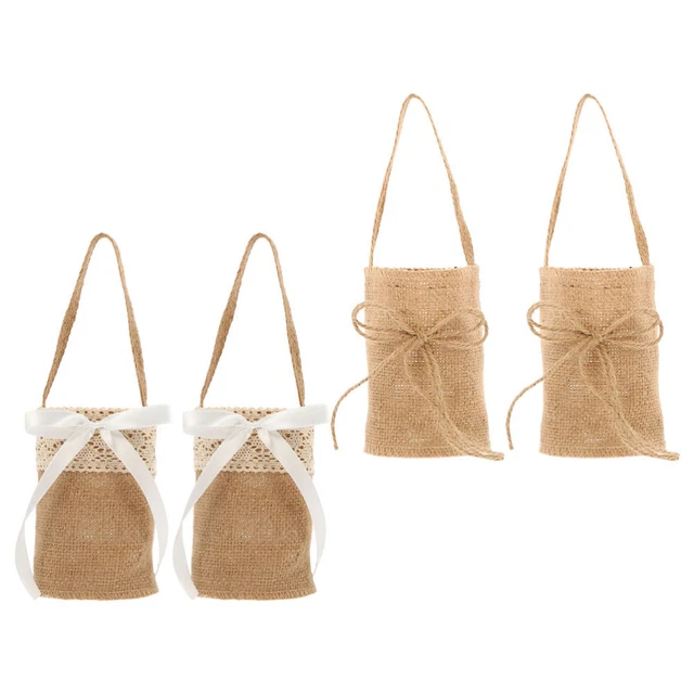 Bolsa de dulces para bebé cesta de flores de lino vintage cesta de almacenamiento arpillera 4 piezas
