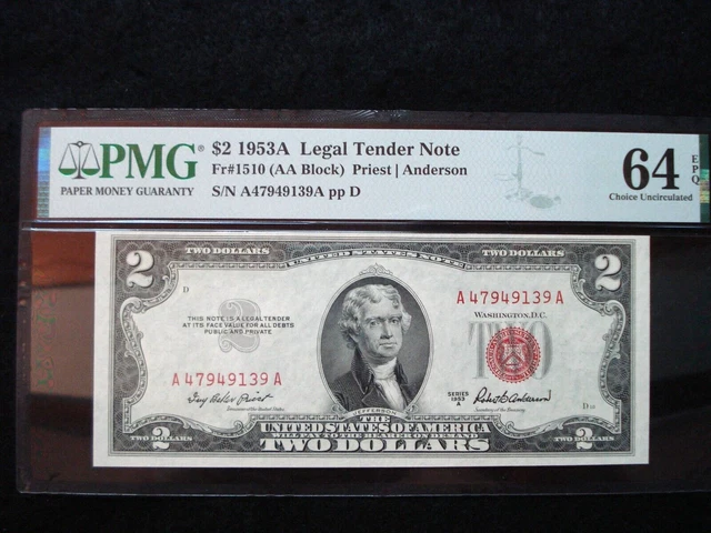 1953-A $2 Red Seal Legal Tender - Pmg 64 Epq
