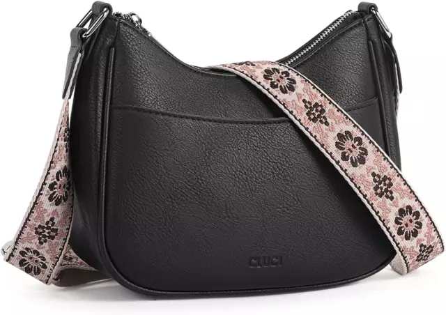 Umhängetasche Damen, PU Leder Handtasche Damen Crossbody Bag, Schwarz