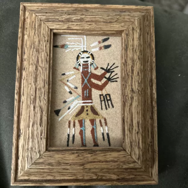 Wood Framed Authentic Navajo Native American Indian Sand Painting.