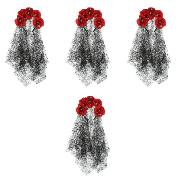 4pcs Halloween Veil bandeau de fleur de fleur Veil bandeau Masquerade Headpiece