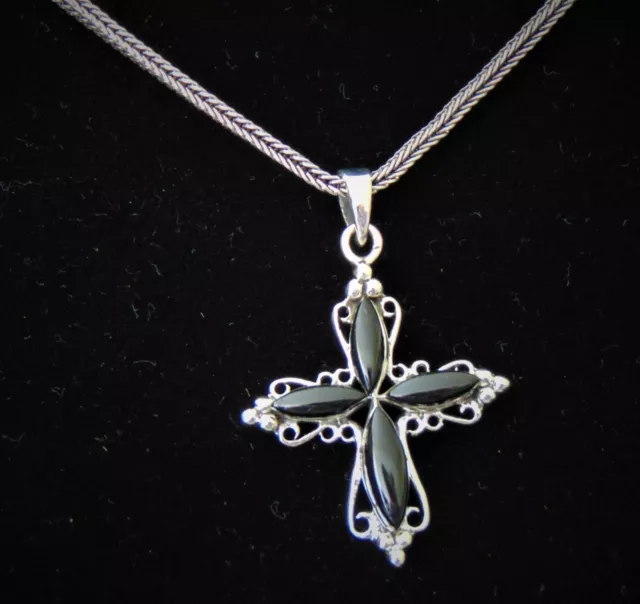 Kette Anhänger Kreuz Black Onyx Cross Mystic Gothic 925 Silber