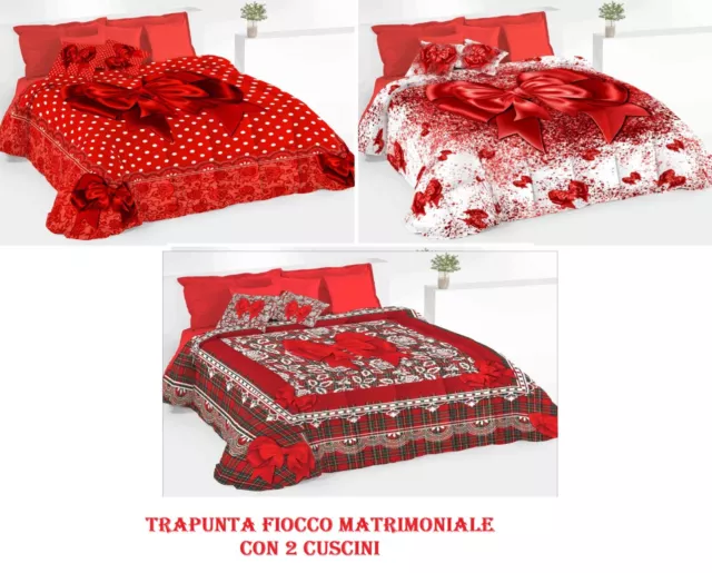 TRAPUNTA PIUMONE Matrimoniale Invernale Fiocco 2 cuscini stile love EUR  61,75 - PicClick IT