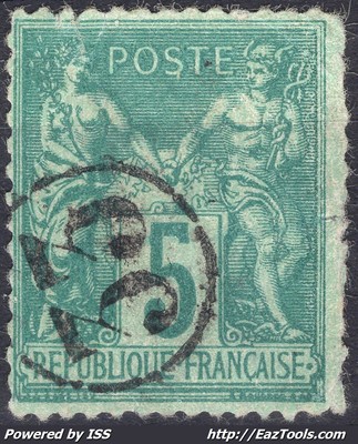 FRANCE SAGE 5c VERT N° 75 AVEC OBLITERATION JOUR DE L'AN GC 512 
