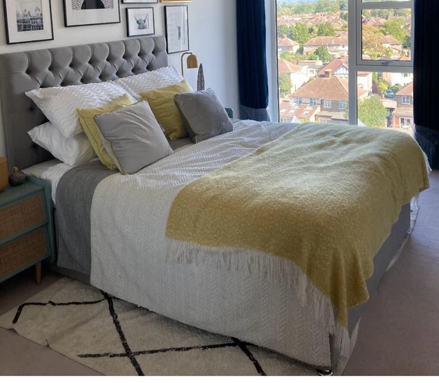 KING SIZE DIVAN Bed with standing Bespoke headboard mattress and duvet