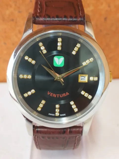 Ventura Quartz Black Dial Swiss Men's Full Working Mint Condition Vintage Watch