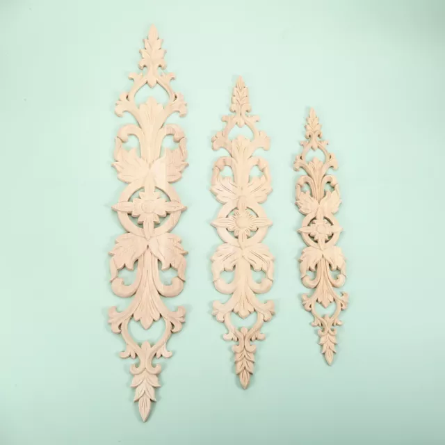 4X Wooden Carved Wall Door Cabinet Onlay Applique Elegant Long Decal Home Decor