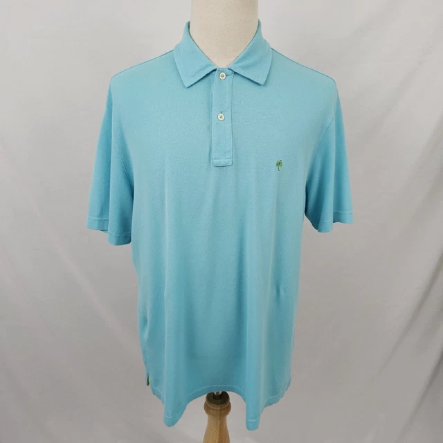 Lilly Pulitzer Mens Polo Shirt Palm Tree Logo Light Aqua Blue Atlantique Large