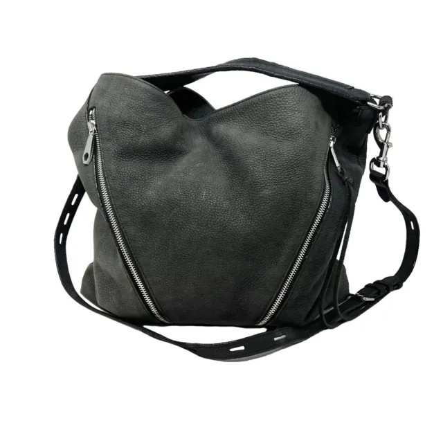 REBECCA MINKOFF Grayish Black Nubuck Leather Moto Hobo Shoulder Bag Large