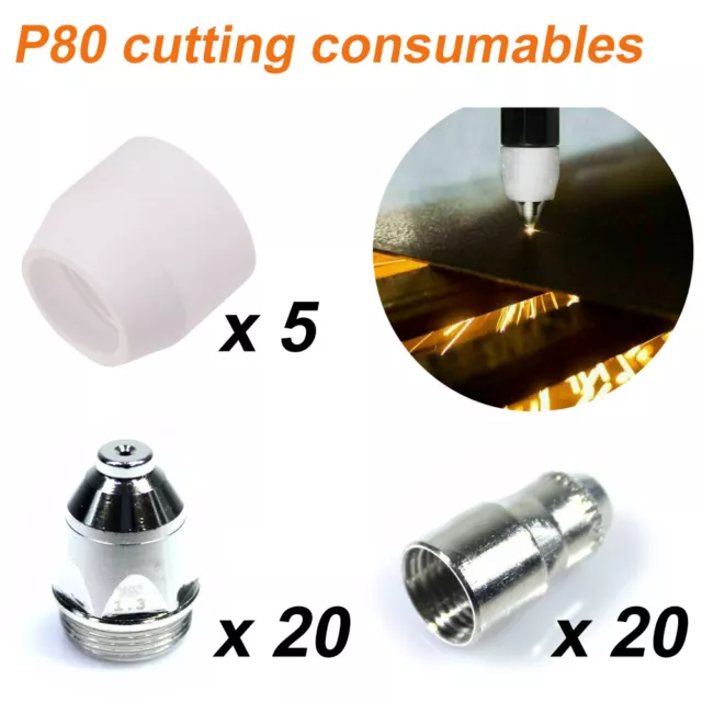 45pcs P80 Air Plasma Cutter Machine Torch Consumables Tips Nozzles 1.5mm 100Amp