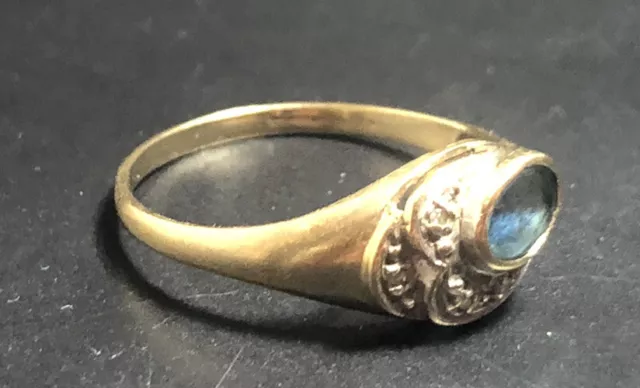 Lovely 9ct Gold Aquamarine & Diamond Ring , Size P ,- 1.68g 3