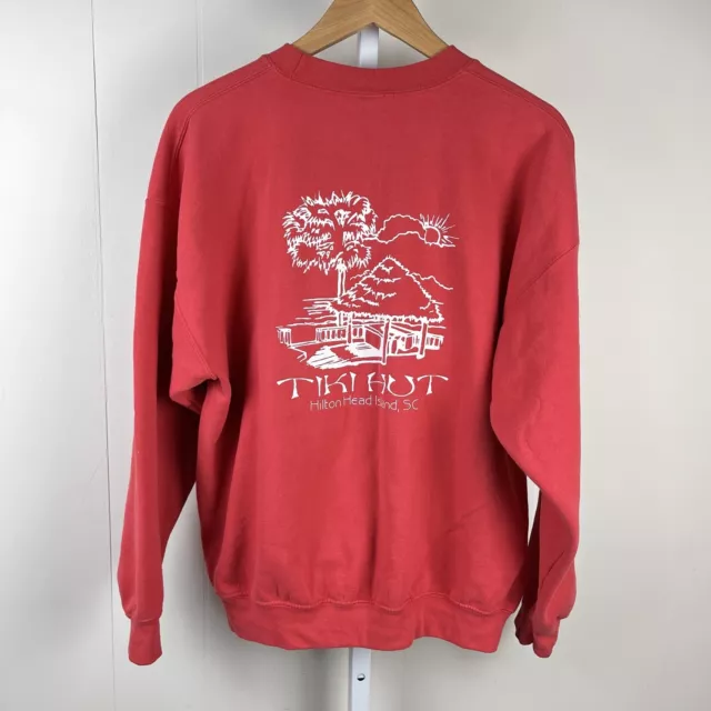 Tiki Hut Hilton Head Head Island South Carolina Crewneck Sweatshirt Coral XL