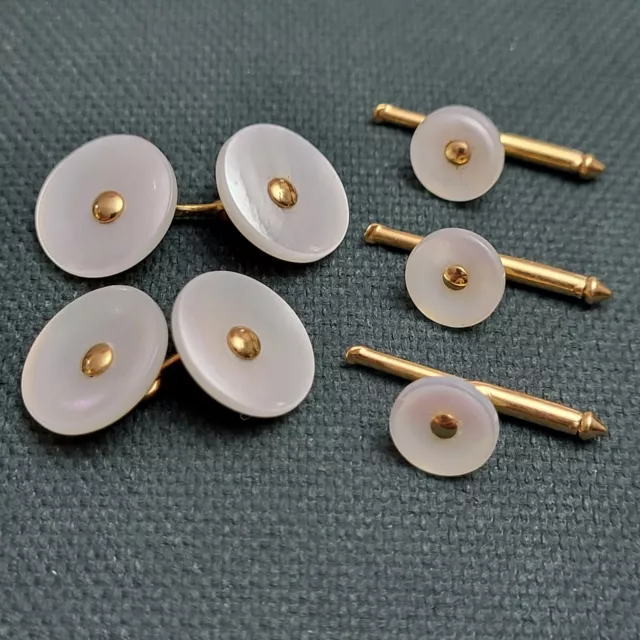 Antique Larter & Sons 14K Mother of Pearl Cufflinks and Shirt Studs Set Tuxedo