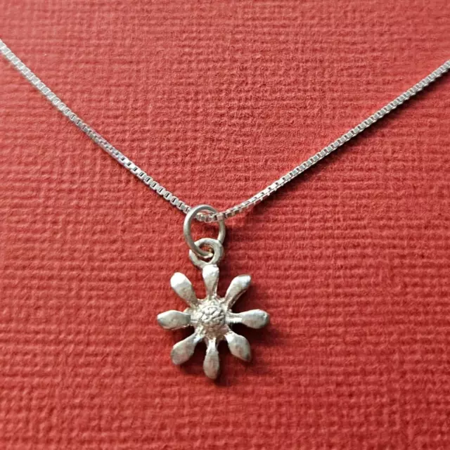 Sterling Silver Daisy Choker Necklace Solid 925 Charm Pendant and 14 inch Chain