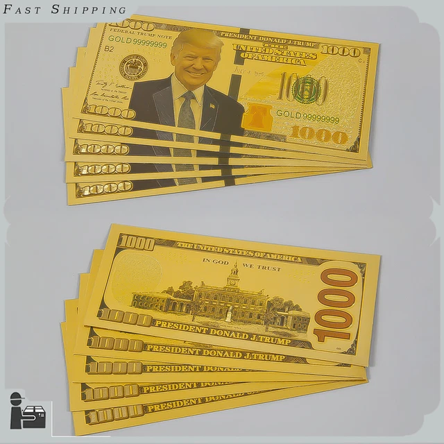10PCS/Lot President Donald Trump $1000 Dollar Gold Banknote Bill Non Currency