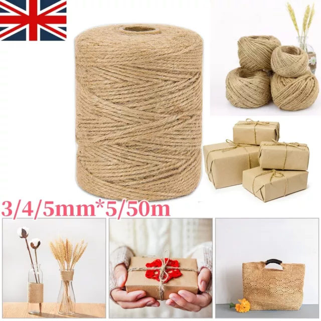 5~50M Natural Brown Soft Jute Twine Sisal String Rustic Cord Shabby 3 ply UK