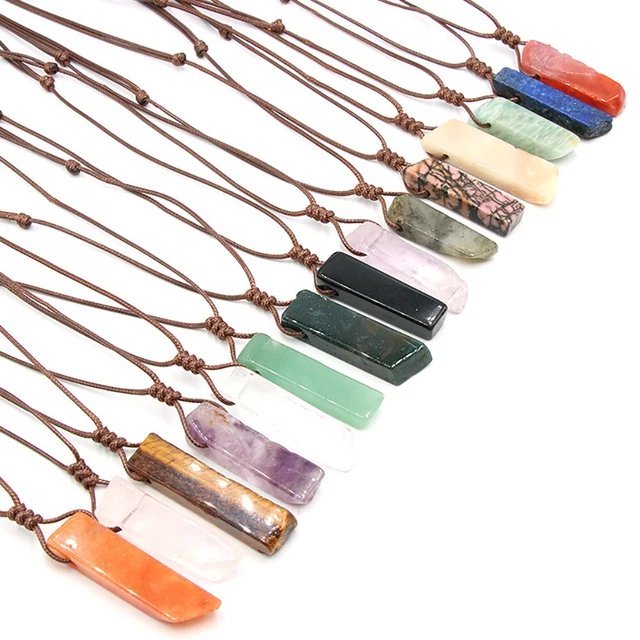 Multi Gemstone Natural Stone Energy w/Rope Chain Necklace Chakra Crystal Pendant 4