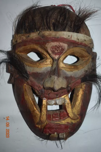 Yao Shamans Mask, Metal, Hair 14" 1900S