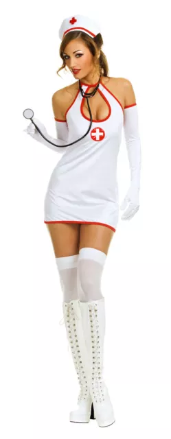 Sexy Adult Halloween Women Nurse Costume w Gloves