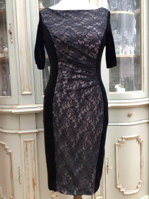 BLACK VELVET DRESS with lace panel - size 12 - new £19.99 - PicClick UK
