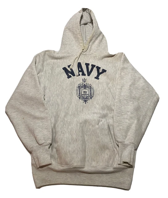 VINTAGE 80S US Navy MV Sport Grey Reverse Weave Hoodie Sweatshirt Size