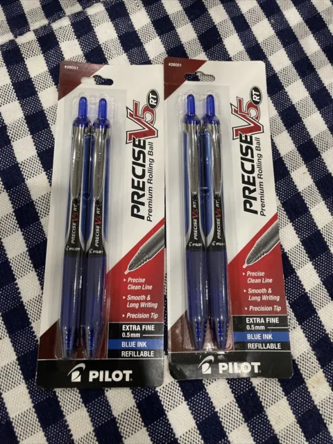 2 X Pilot Precise V5 Rt Rollerball Extra Fine  0.5mm Pen Blue Ink Refillable