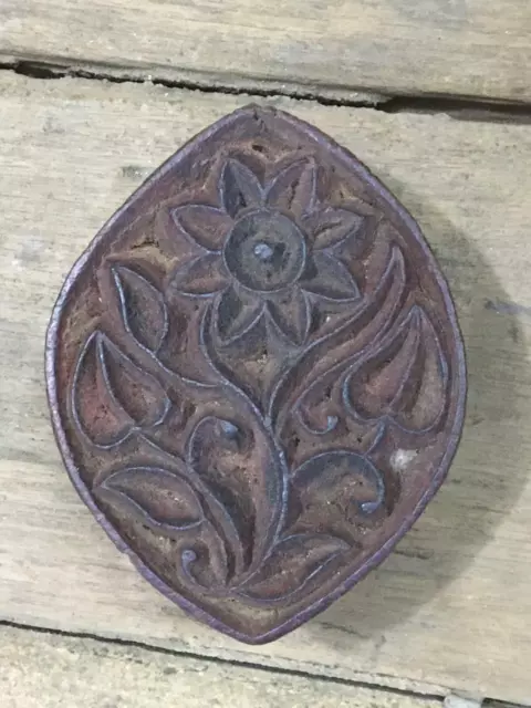 Vintage Old Unique Wooden Textile Floral / Leaf Design Stamping Printing Block
