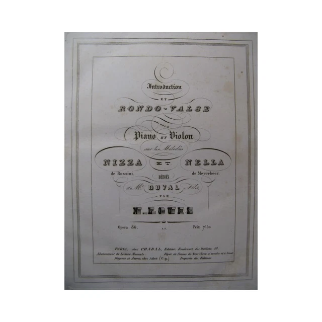 LOUIS N. Introduction et Rondo Valse Violon Piano ca1840