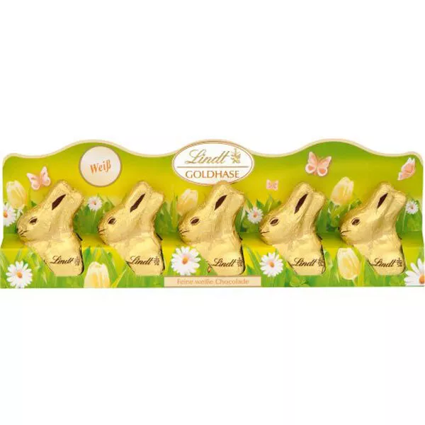 Lindt Mini Goldhase ( Lapin or) Figure Creuse Fin Blanc Chocolat 50g 5er Pack