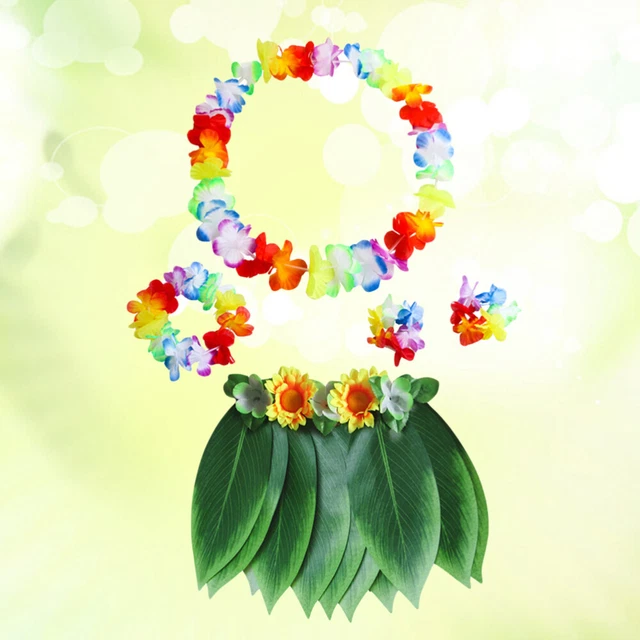 5pcs costume jupe hawaïenne hawaïenne avec feuilles vertes Leis bracelets