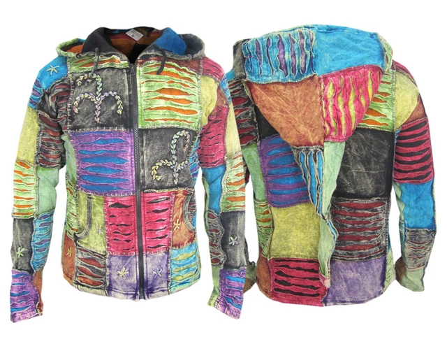 Veste Hoodie Psychédélique Brodée - Style Hippie, 100% Coton, Fabriqué Au Népal - Neuf Avec étiquettes
