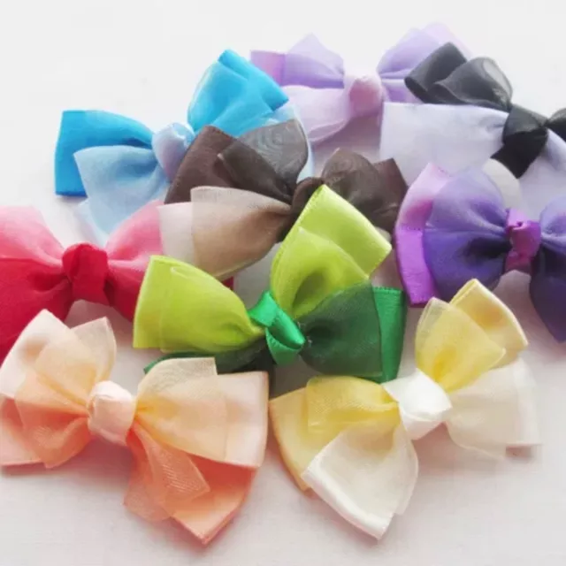 5pcs CLEARANCE Two-tone satin organza ribbon bows craft wedding appliques #485