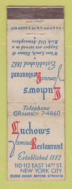 Matchbook Cover - Luchow's Restaurant New York City WEAR