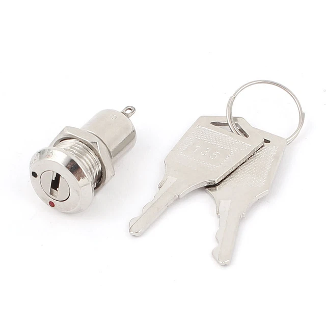 12MM ELECTRIC MINI 2 Pin 2 Positions ON OFF Metal Keylock Switch w Keys ...