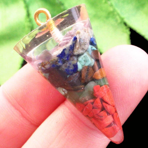 F03879 Natural 7 Chakra Gemstone Chips Pendulum Pendant Bead 41x21mm