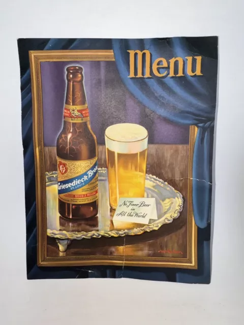 Vintage 1940s Griesedieck Bros Beer Unused Menu Advertising St Louis