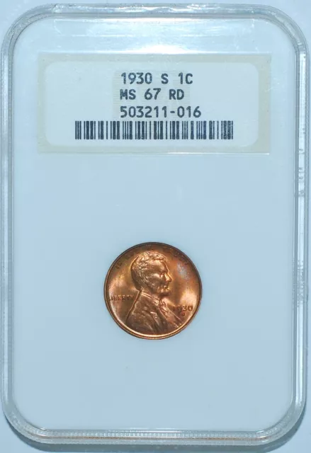 1930 S NGC MS67RD Red Lincoln Wheat Cent Tied For Finest Registry