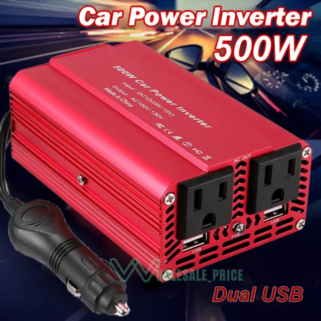 Convertidor de corriente 500W inversor para coches carro 12V a 110V CA DC NUEVO