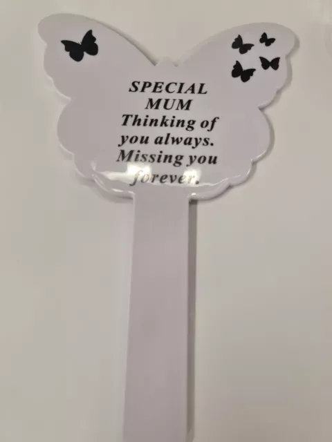 Mum Memorial White Butterfly Stake Grave Marker Garden Remembrance Spike