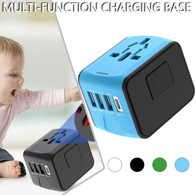 World Wide Travel Adapter Multi Plug Universal Charger UK EU AU US 4 USB Port +i 3