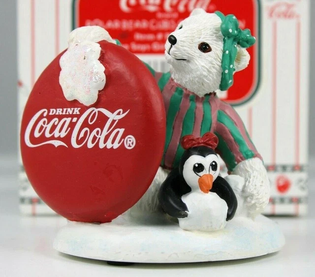 Coca Cola Polar Bear Cubs Collection Figurine Who Says Girls Cant Throw Vintage