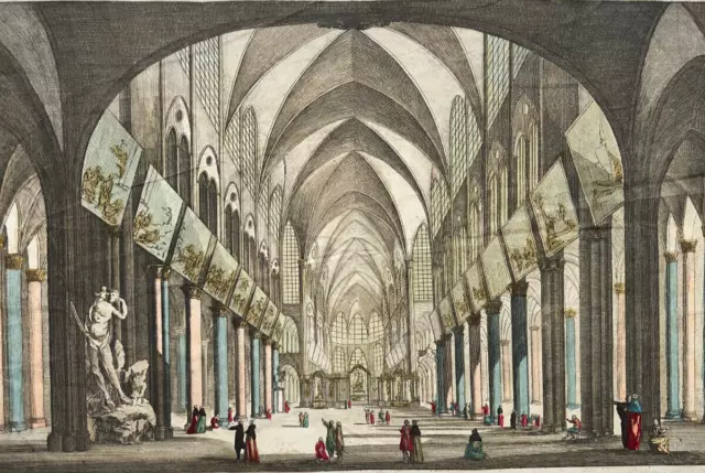 VUE INTERIEUR EGLISE NOTRE DAME Paris VUE OPTIQUE Gravure Huquier XVIII°