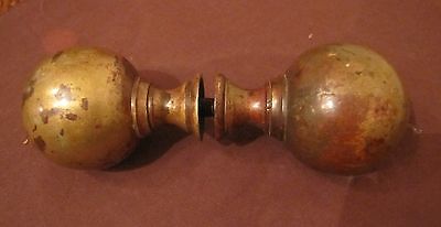 pair set antique heavy bronze Victorian era 1800's door handle knob brass sphere