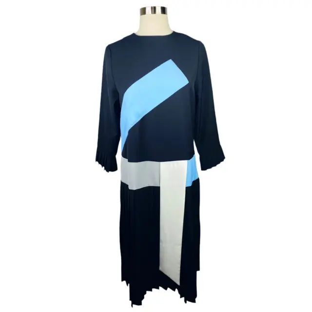 PR Petite Ruelle Pleated ColorBlock Dress Size Medium Mod Fashion Forward Warhol