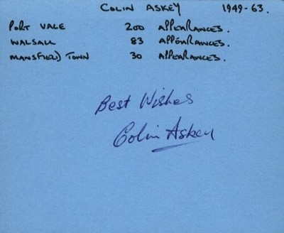 Colin Askey - Port Vale - Signed Index Card - COA (42000)