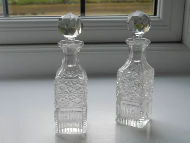 Vintage Cut Glass Oil Vinegar Bottles x 2