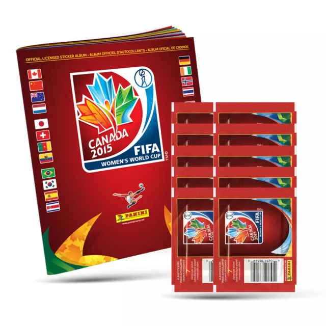 2015 Panini Women's FIFA World Cup Sticker Album + 10 Packs Total (56 Stickers)